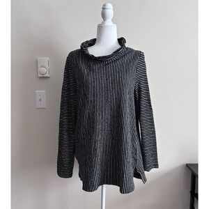 Habitat Clothes to Live In Medium Cowl Neck Sweater Black White Stripe Cotton